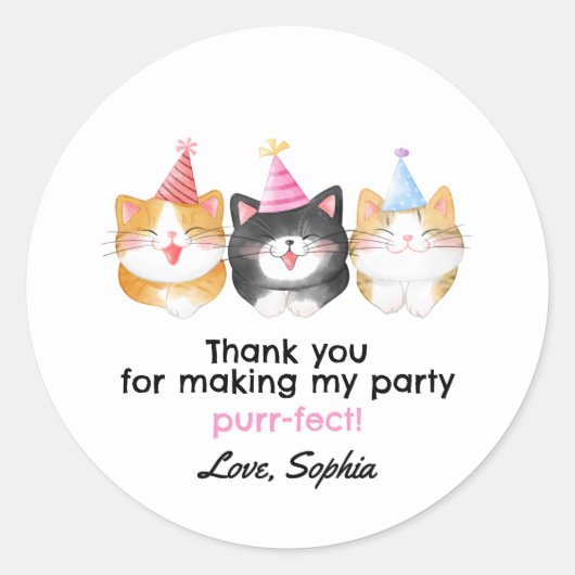 Cute Cat Birthday Party Favor Bag Ronde Sticker (Voorkant)