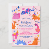 Cute Cat Birthday Party Invitation Kaart (Voorkant)