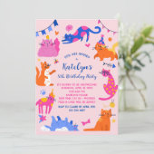 Cute Cat Birthday Party Invitation Kaart (Staand voorkant)