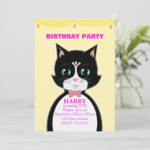 Cute Cat Birthday Party Invitation Kaart (Staand voorkant)