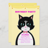 Cute Cat Birthday Party Invitation Kaart (Voorkant / Achterkant)
