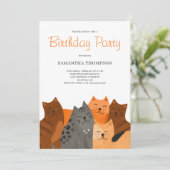 Cute Cat Birthday Party Invitation Kaart (Staand voorkant)