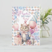 Cute Cat Birthday Party Kaart (Staand voorkant)