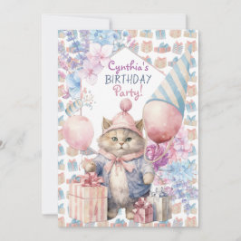 Cute Cat Birthday Party Kaart