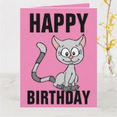 CUTE CAT BIRTHDAY roze KAART (Gele Bloem)