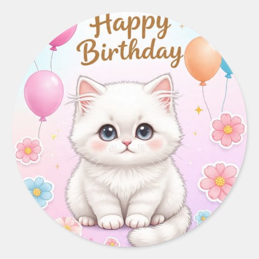 Cute cat birthday sticker  (Voorkant)