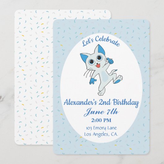 Cute Cat Birthday Uitnodiging (Voorkant / Achterkant)
