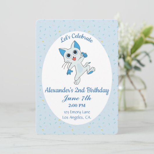 Cute Cat Birthday Uitnodiging (Staand voorkant)