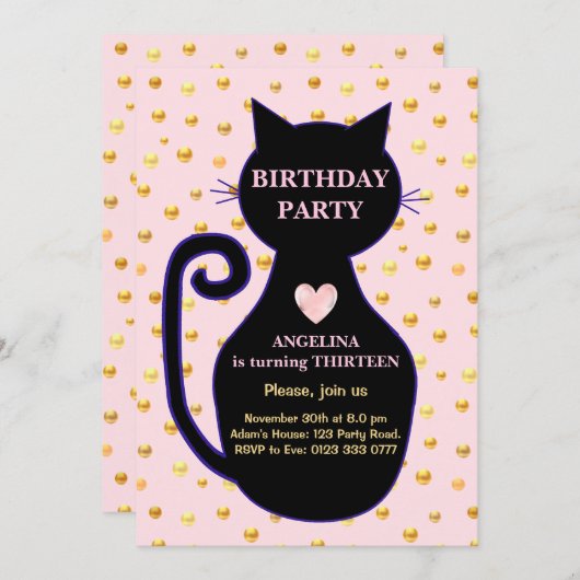 Cute Cat Birthday Uitnodiging (Voorkant / Achterkant)