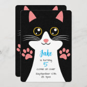 Cute Cat Birthday-uitnodiging. bewerkbare tekst. Kaart (Voorkant / Achterkant)