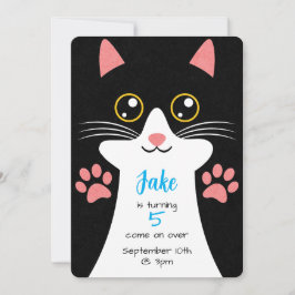 Cute Cat Birthday-uitnodiging. bewerkbare tekst. Kaart