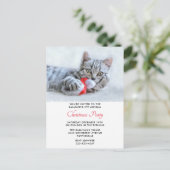 Cute Cat Biting Red Santa Hat Xmas Briefkaart (Staand voorkant)
