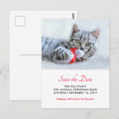Cute Cat Biting Red Santa Hat Xmas sparen de Datum Briefkaart (Voorkant / Achterkant)