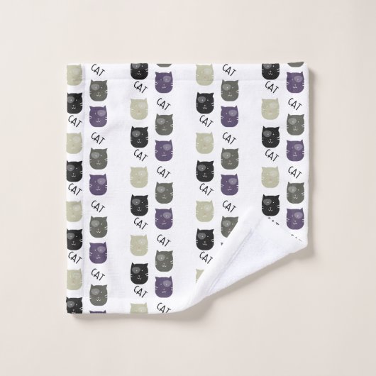 Cute Cat Black Paars Grey Black Bad Handdoek (Wasdoekje)