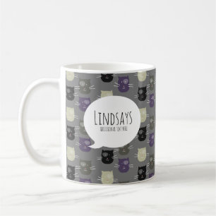 Cute Cat Black Paars Grey Koffiemok