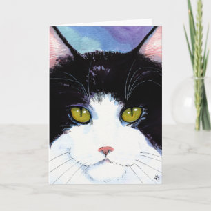 Cute Cat Black White Birthday of any event card Kaart