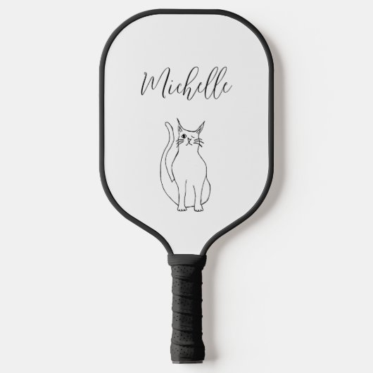 Cute Cat Black White Winking Kat Cartoon Pickleball Paddle (Voorkant)