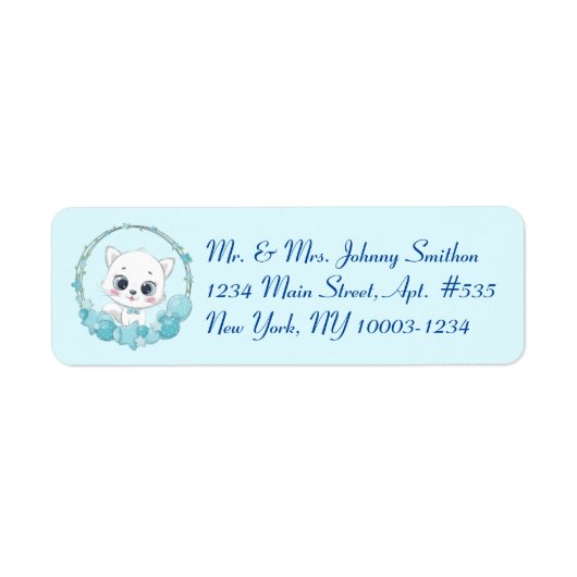 Cute Cat & Blue Star Ballon Theme Adresetiketten Etiket (Voorkant)