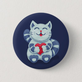 Cute Cat Blue Valentijn Kinder Ronde Button 5,7 Cm