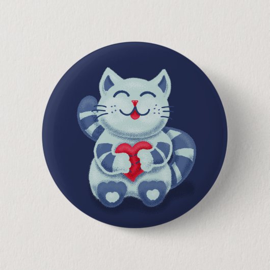 Cute Cat Blue Valentijn Kinder Ronde Button 5,7 Cm (Voorkant)