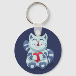 Cute Cat Blue Valentijn Kinder Sleutelhanger
