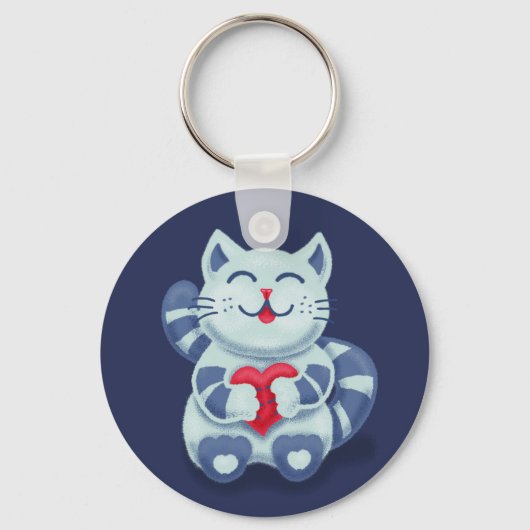 Cute Cat Blue Valentijn Kinder Sleutelhanger (Voorkant)