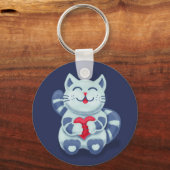 Cute Cat Blue Valentijn Kinder Sleutelhanger (Voorkant)