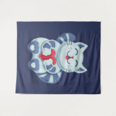 Cute Cat Blue Valentijn Kinder Wandkleed (Voorkant (horizontaal))