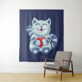 Cute Cat Blue Valentijn Kinder Wandkleed