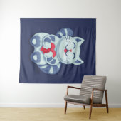 Cute Cat Blue Valentijn Kinder Wandkleed (In Situ (horizontaal))