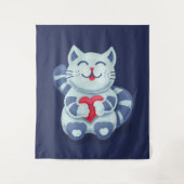Cute Cat Blue Valentijn Kinder Wandkleed (Voorkant)