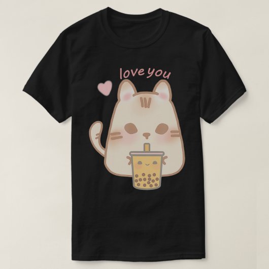 Cute Cat Boba Valentijnsdag T-shirt (Design voorkant)