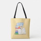 Cute Cat bovenop een boekenstapel Tote Bag (Achterkant)