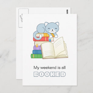 Cute Cat bovenop een Boekstackwerkweek geboekt Briefkaart