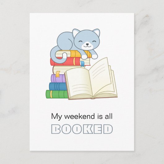 Cute Cat bovenop een Boekstackwerkweek geboekt Briefkaart (Voorkant)