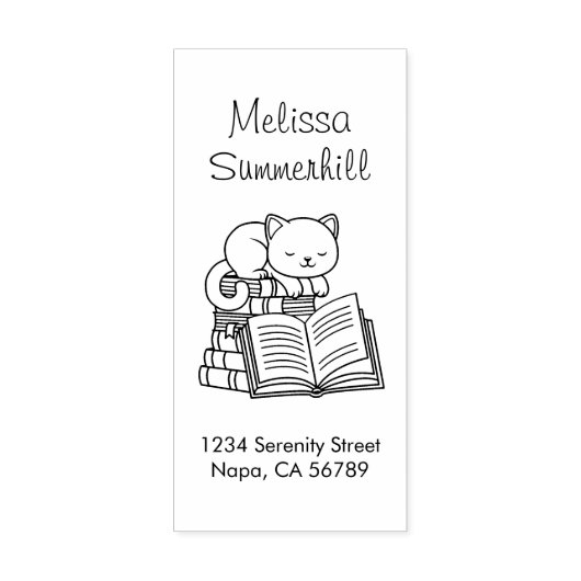 Cute Cat bovenop het Adres van de Stapel van het B Rubberstempel (Afrduk)