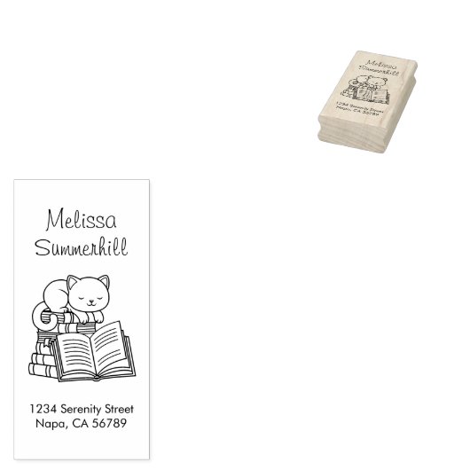 Cute Cat bovenop het Adres van de Stapel van het B Rubberstempel (Gestempeld)