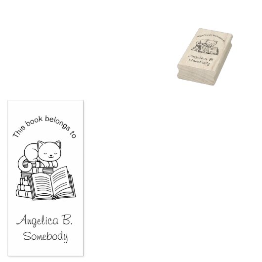 Cute Cat bovenop Stack of Books - Bladplaat Rubberstempel (Gestempeld)