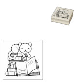 Cute Cat bovenop Stack of Books - Bladplaat Rubberstempel (Gestempeld)