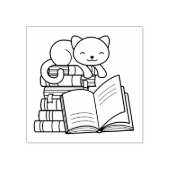 Cute Cat bovenop Stack of Books - Bladplaat Rubberstempel (Afrduk)