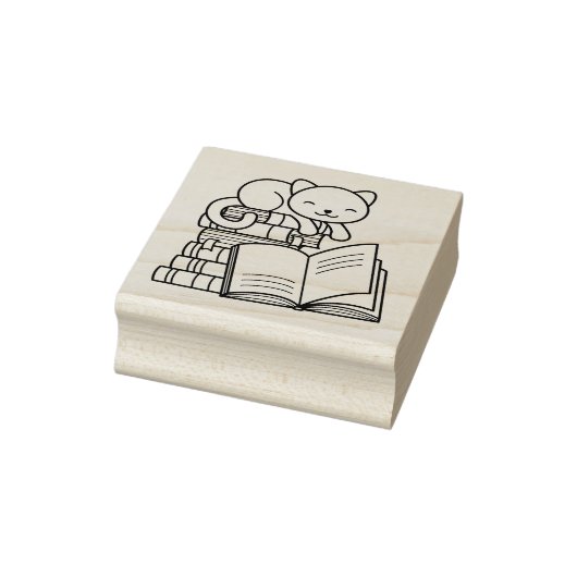 Cute Cat bovenop Stack of Books - Bladplaat Rubberstempel (Stempel)