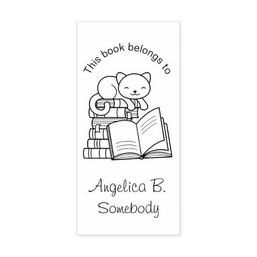 Cute Cat bovenop Stack of Books - Bladplaat Rubberstempel (Afrduk)