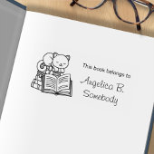 Cute Cat bovenop Stack of Books - Bladplaat Rubberstempel