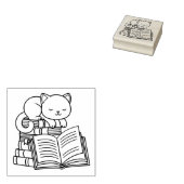Cute Cat bovenop Stack of Books - Bladplaat Rubberstempel (Gestempeld)
