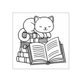 Cute Cat bovenop Stack of Books - Bladplaat Rubberstempel (Afrduk)
