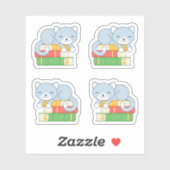Cute Cat bovenop Stack of Books, set van 4 Sticker (Vel)