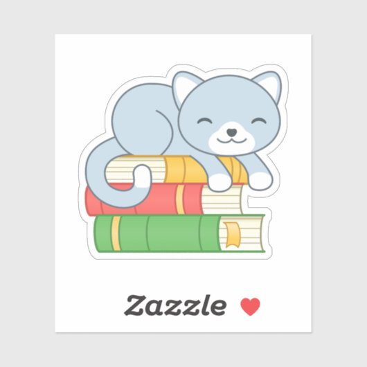 Cute Cat bovenop Stack of Books Sticker (Vel)