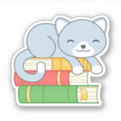 Cute Cat bovenop Stack of Books Sticker (Voorkant)