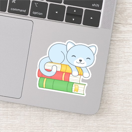 Cute Cat bovenop Stack of Books Sticker (Detail)