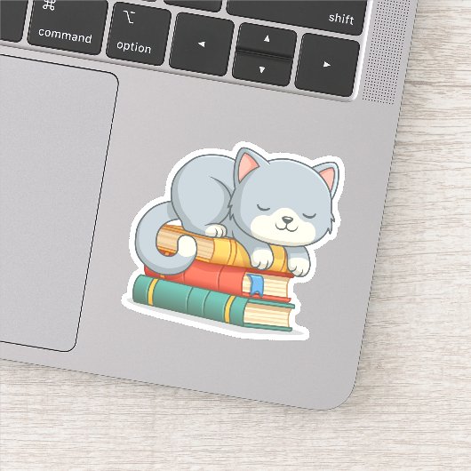 Cute Cat bovenop Stack of Books Sticker (Detail)